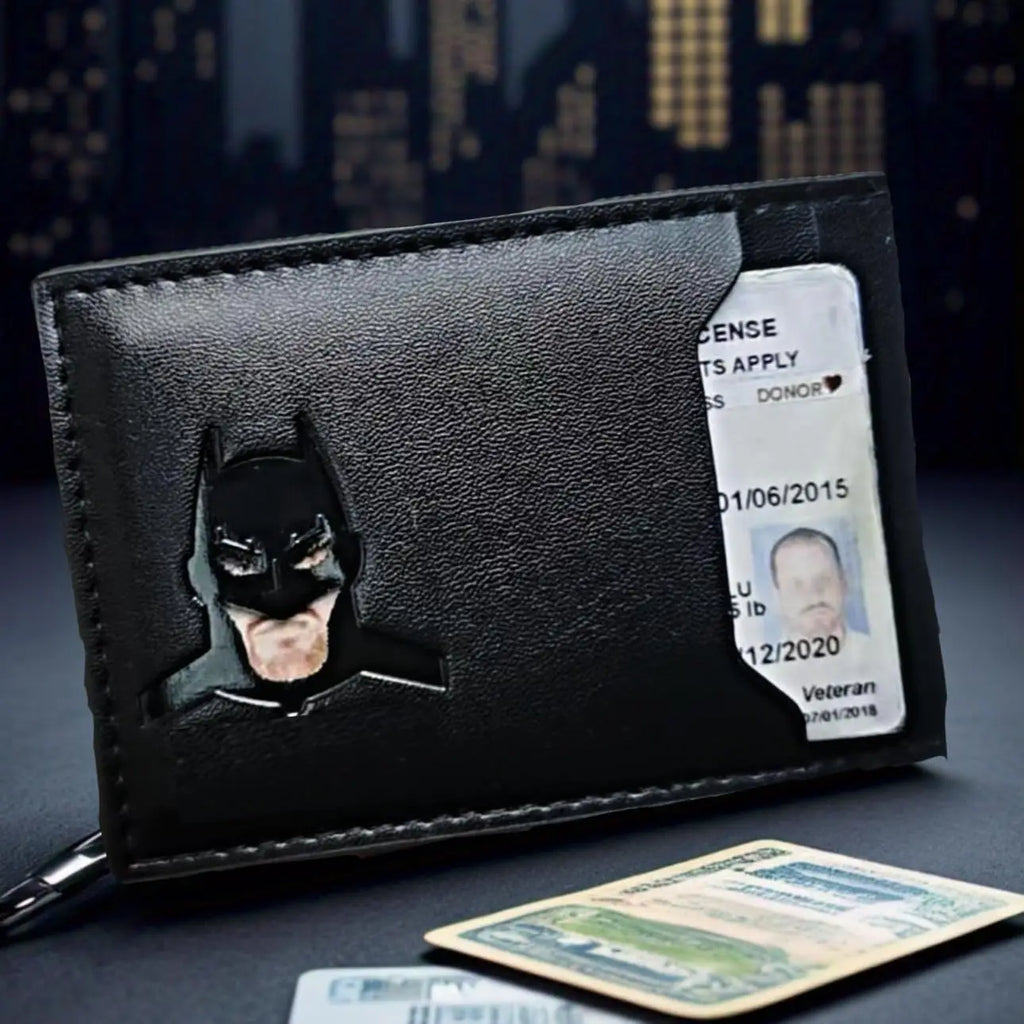 Bat ID Wallet Slim Leather Card Holder Case Wallet With Super Hero Mask Gift For Dad Son Boyfriend Husband Anniversary Birthday